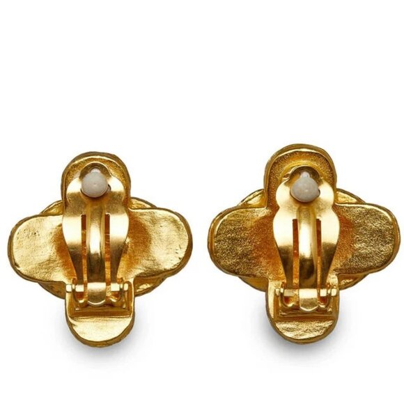 CHANEL CC Logos Cross Clip-On Earrings Gold Tone 94A Auth w/Box D-228-30 - Picture 2 of 4
